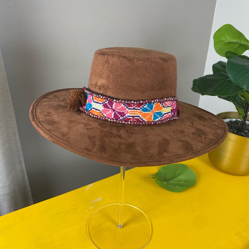 Unique Suede hat with embroidery band